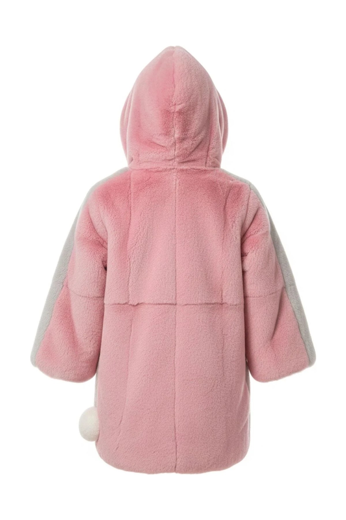 Deriderim Pembe Gri Tavşan Masal Kapüşonlu Kız Çocuk Kabanı görsel 5