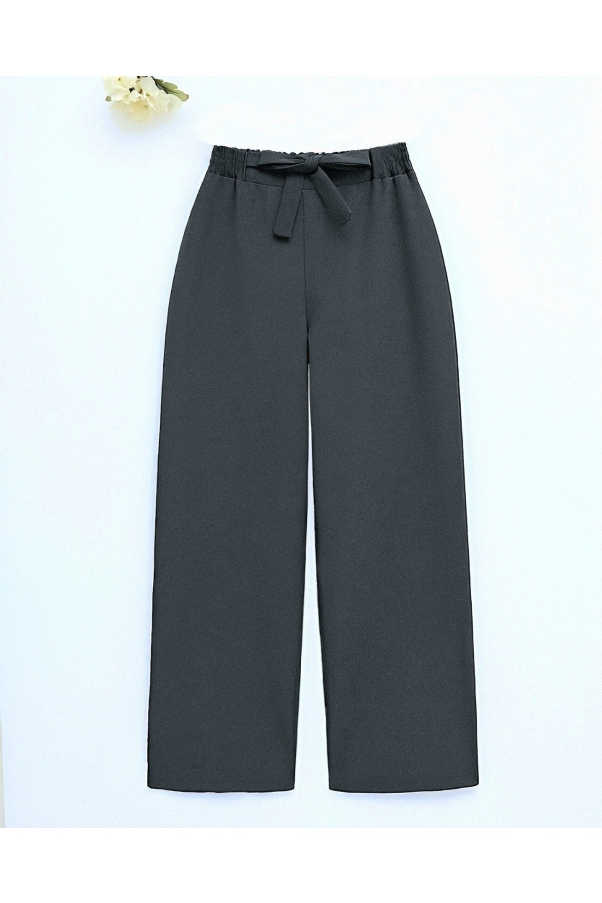 Moda Morfo Duble Kumaş Beli Kuşaklı Bol Paça Pantolon -Beyaz görsel 2