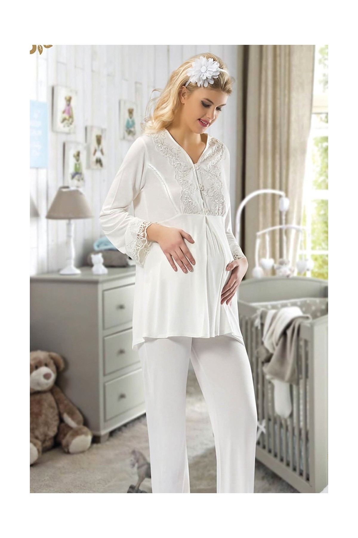 Aesco Ekru Hamile ( Lohusa ) Pijama Takımı