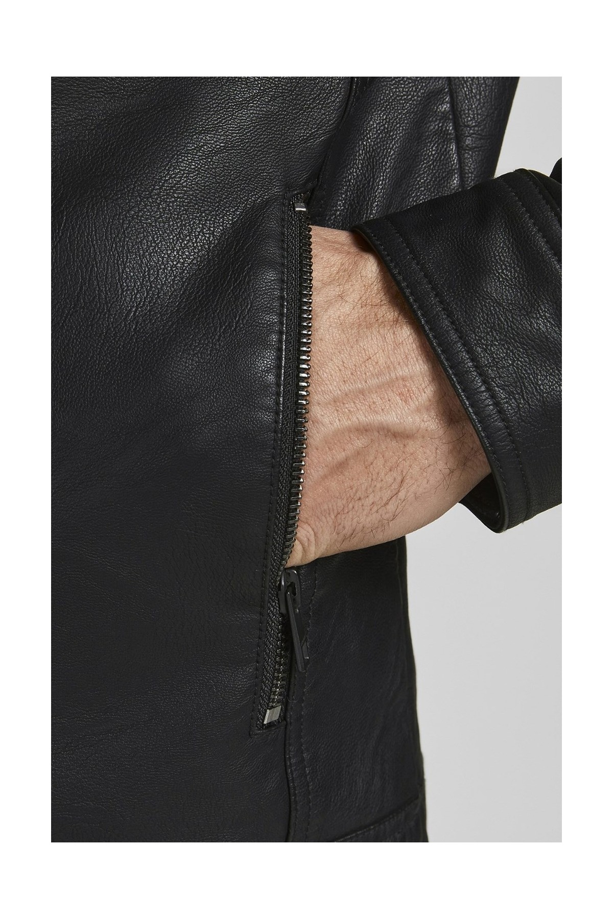 Jack & Jones Jjwarner Erkek PU Deri Mont Siyah Uzun Kollu Düz Desenli XL Standart Fit görsel 6