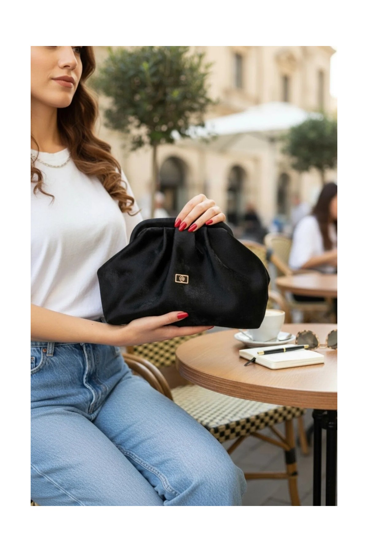 Class Bag Kadın Siyah Yansımalı Saten Süet Yumuşak Suni Deri Askılı Clutch Portföy Günlük / Abiye Çanta görsel 3