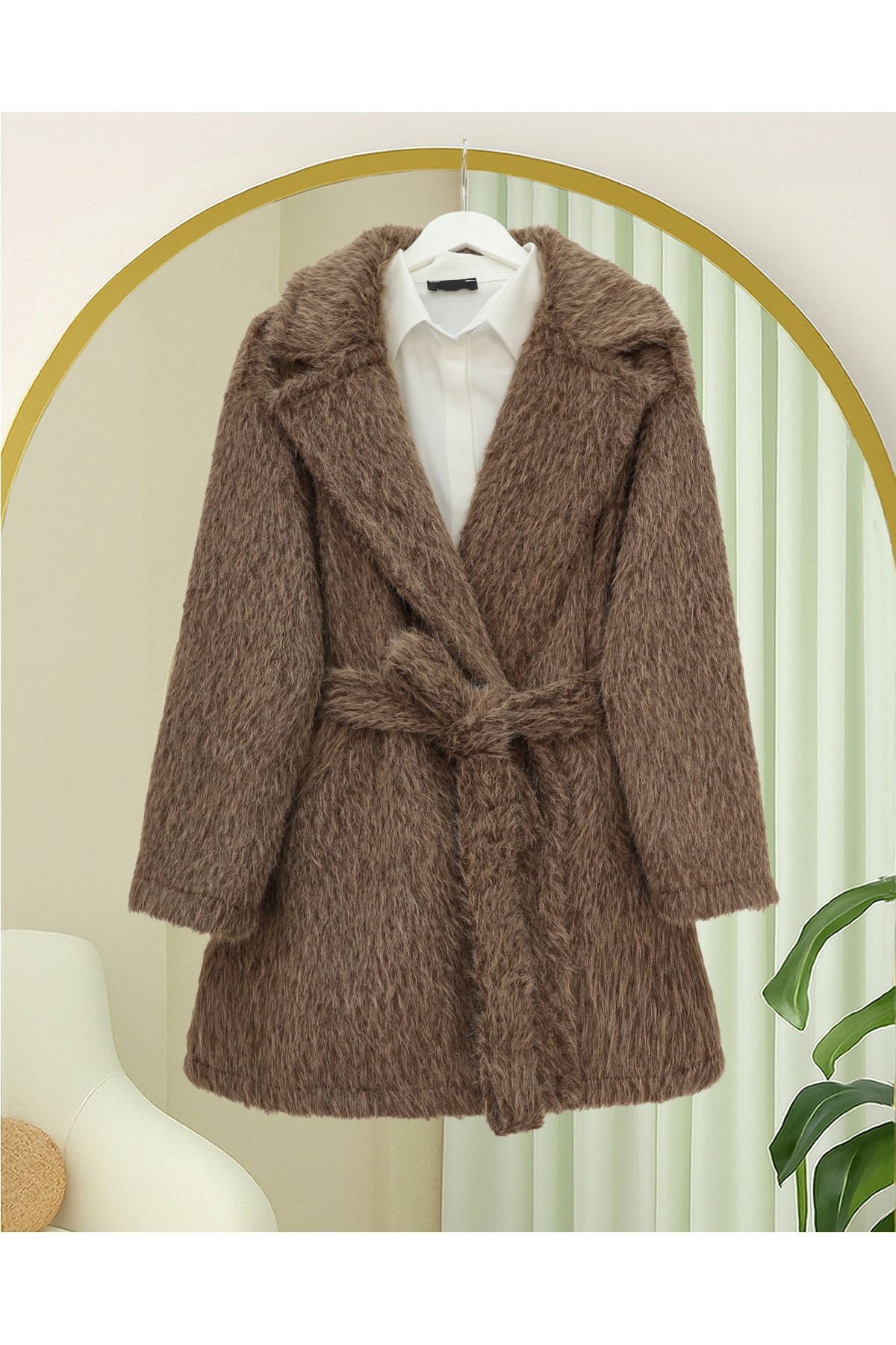 Moda Morfo Beli Kuşaklı Cepli Sakallı Kap -Bordo görsel 6
