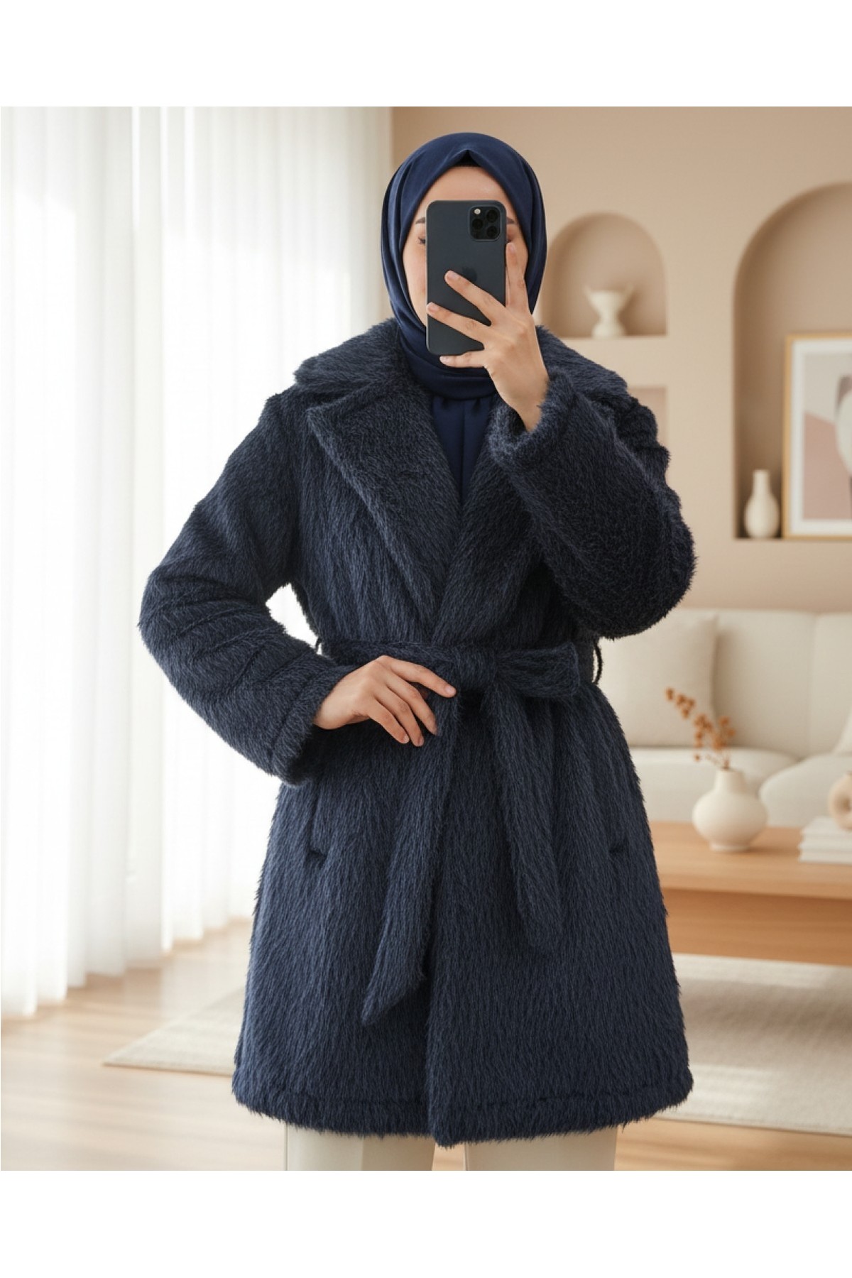 Moda Morfo Beli Kuşaklı Cepli Sakallı Kap -Bordo