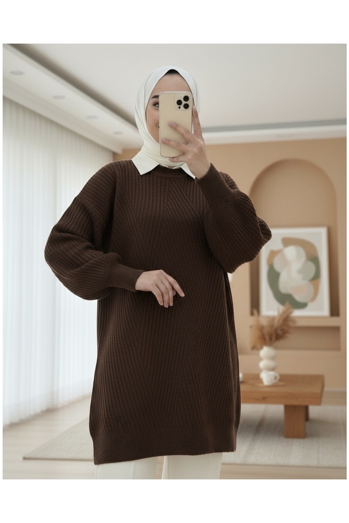 Moda Morfo Bisiklet Yaka Baklava Desen Triko Kazak -F.Yeşili görsel 6