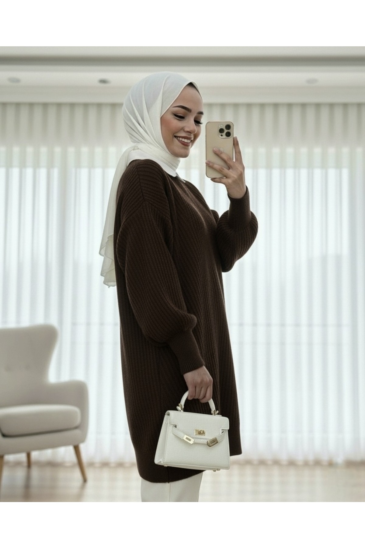 Moda Morfo Bisiklet Yaka Baklava Desen Triko Kazak -F.Yeşili görsel 8
