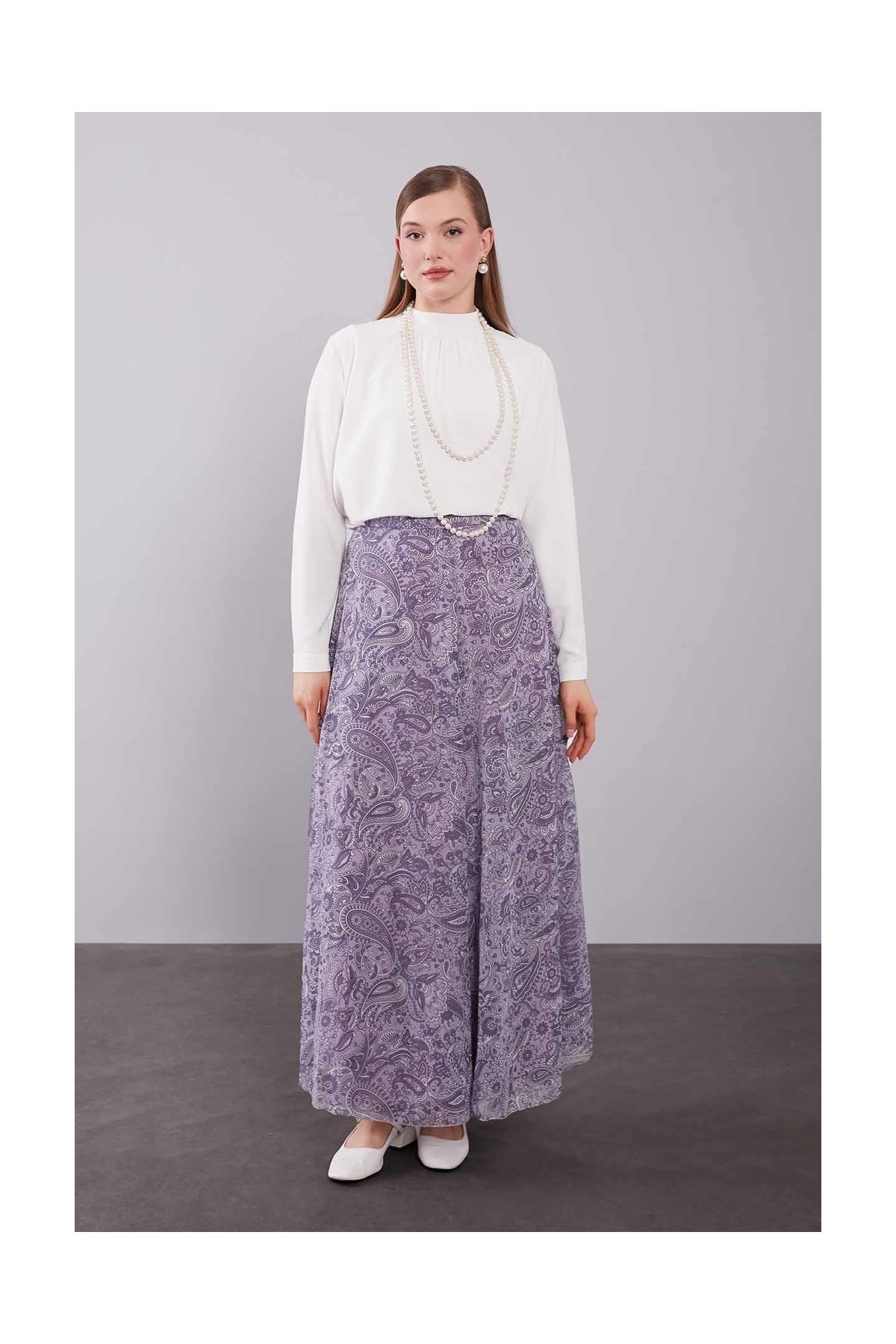 Lêvi D'or Levidor Mor Motif Desenli Şifon Pantolon görsel 2