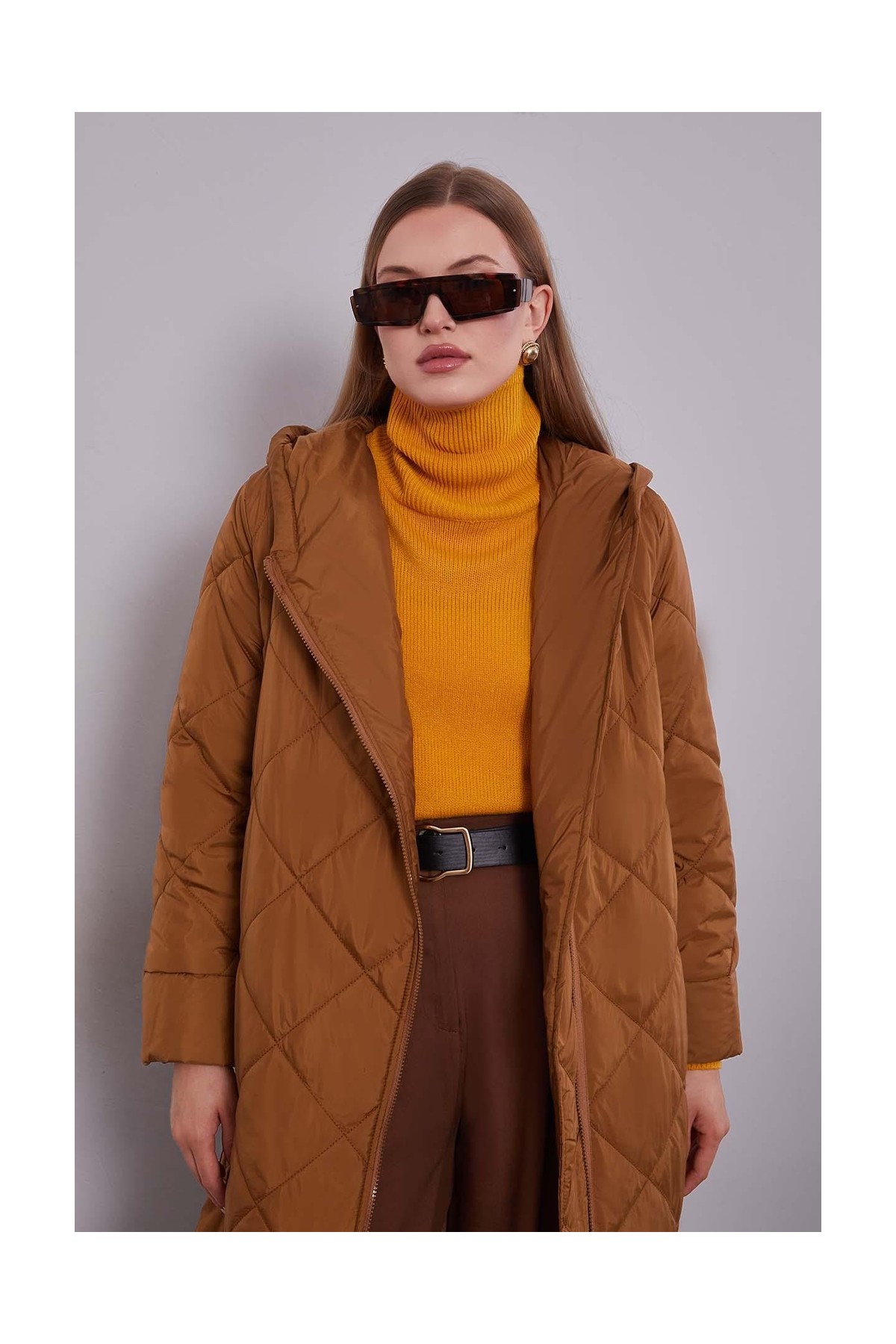 Lêvi D'or Levidor Kahve Kapitone Model Maxi Boy Mont görsel 2