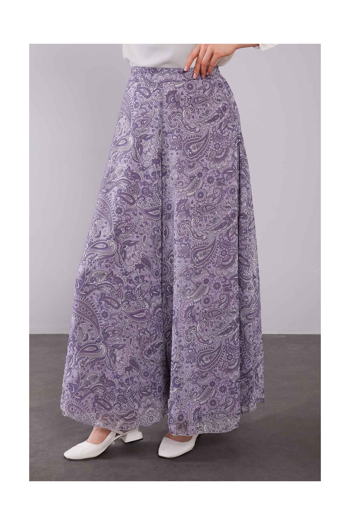Lêvi D'or Levidor Mor Motif Desenli Şifon Pantolon görsel 3