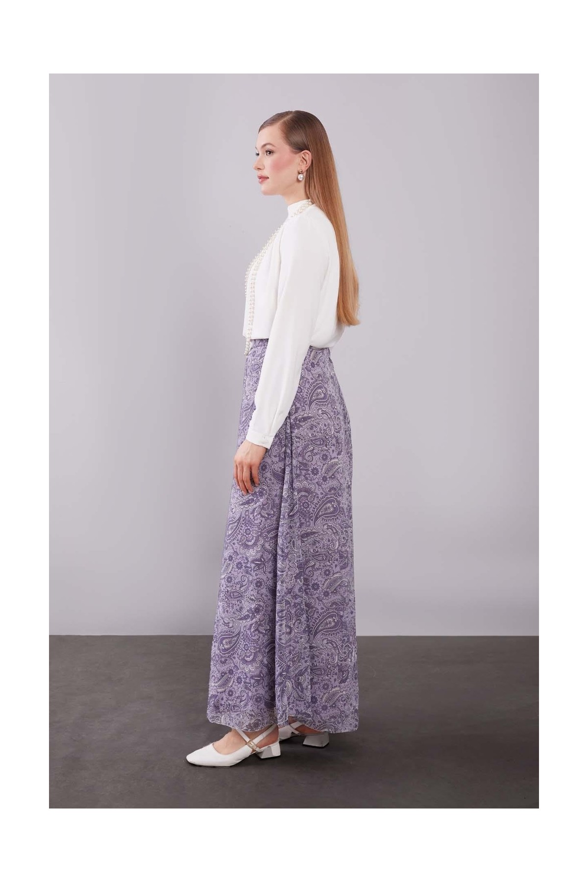 Lêvi D'or Levidor Mor Motif Desenli Şifon Pantolon görsel 4