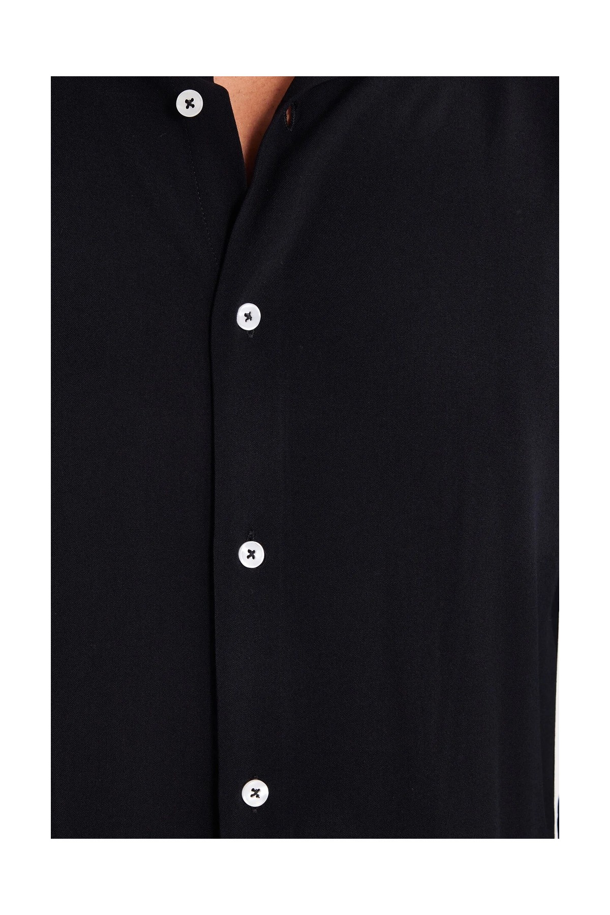 Tudors Slim Fit Uzun Kollu Dar Kesim Dökümlü Viskon Şık Erkek Siyah Gömlek görsel 3