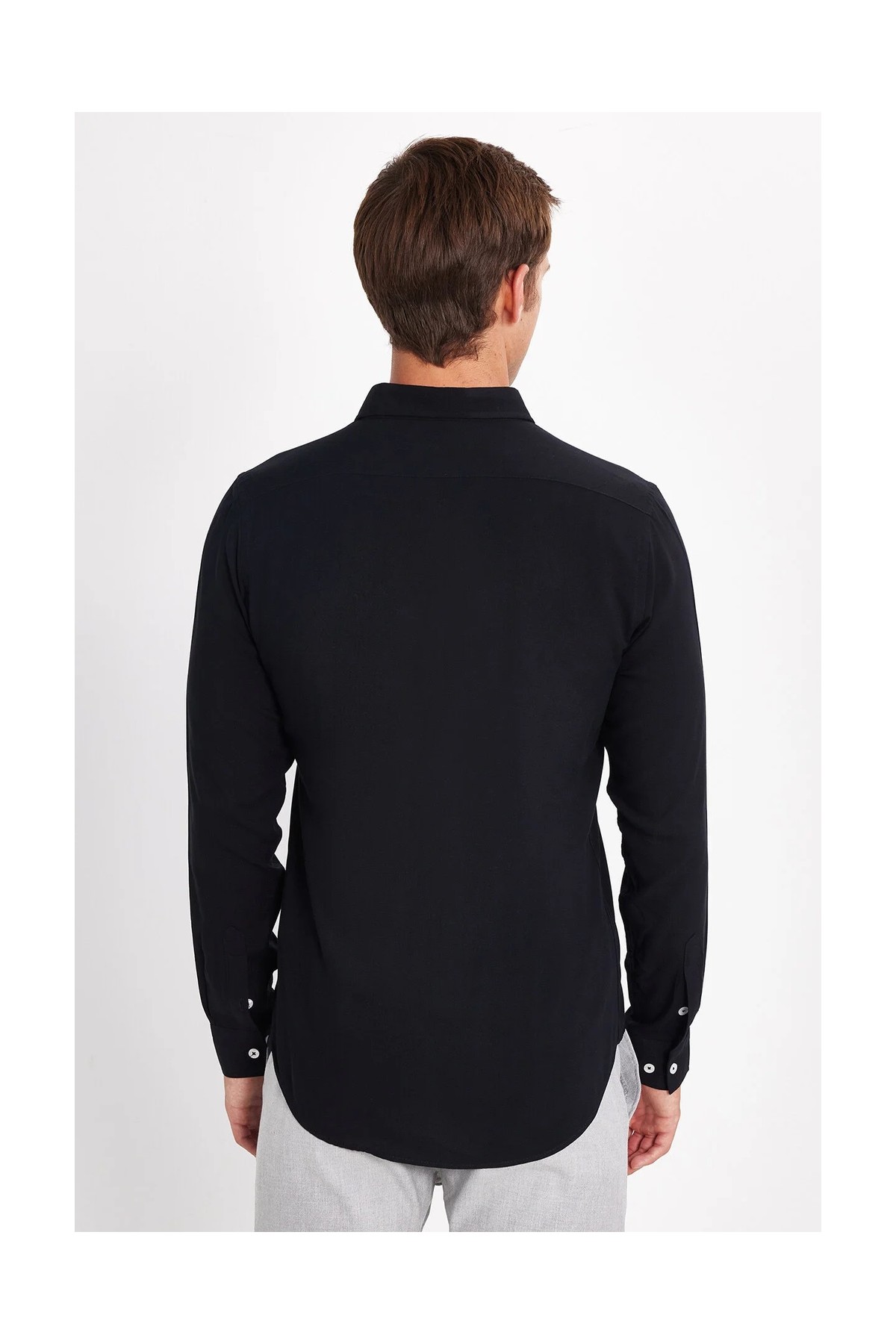 Tudors Slim Fit Uzun Kollu Dar Kesim Dökümlü Viskon Şık Erkek Siyah Gömlek görsel 5
