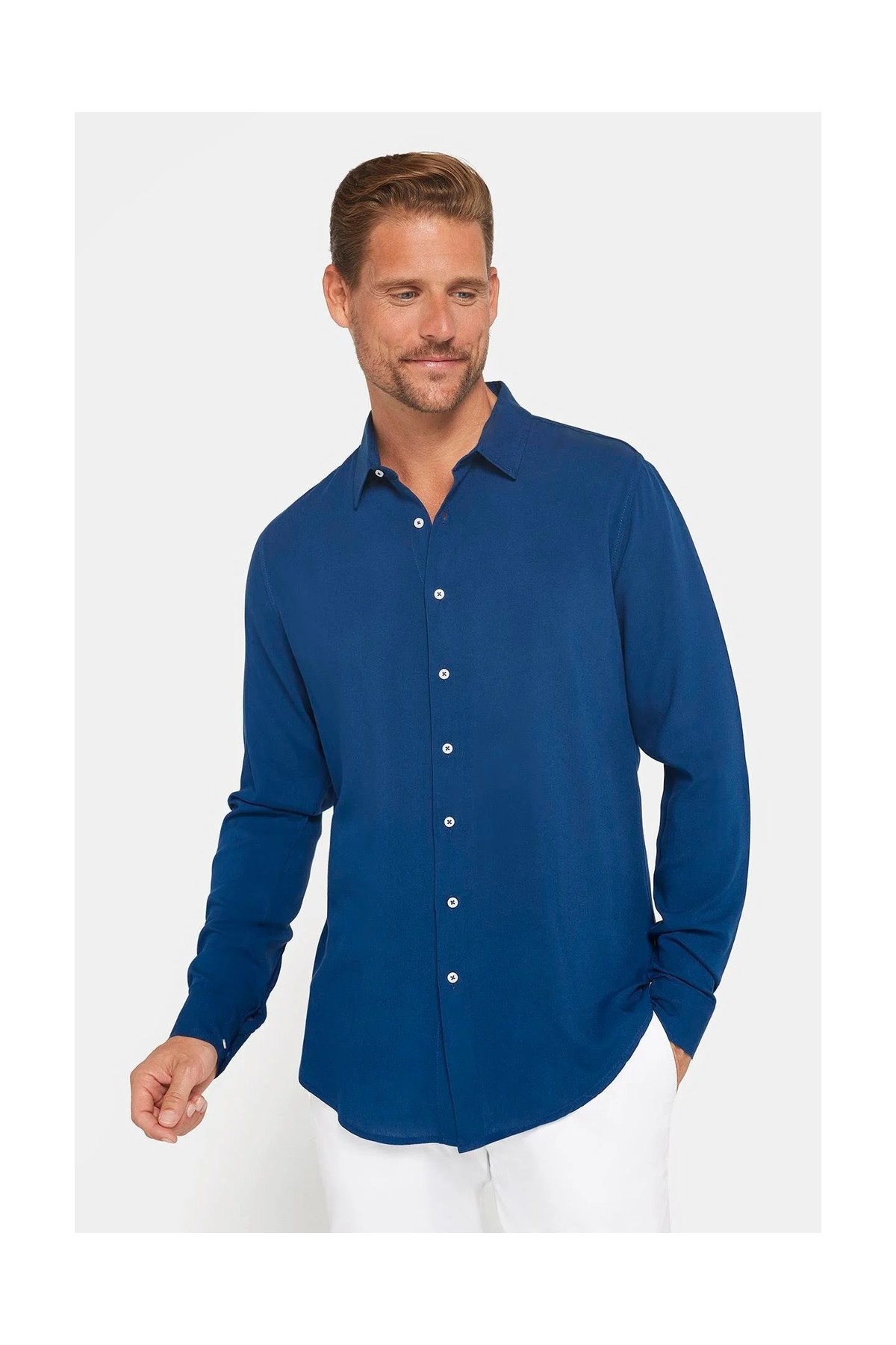 Tudors Slim Fit Uzun Kollu Dar Kesim Dökümlü Viskon Şık Erkek Siyah Gömlek