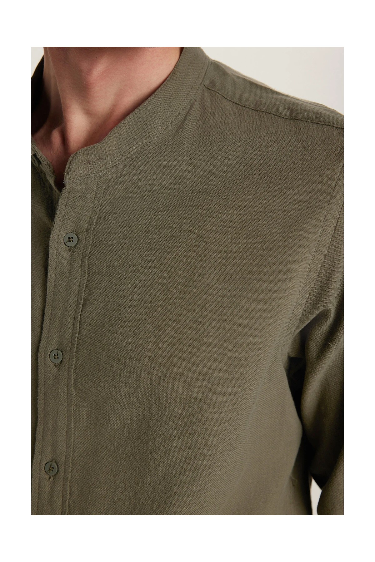 Tudors Erkek Slim Fit Dar Kesim Uzun Kollu %100 Pamuk Keten Doku Hakim Yaka Beyaz Gömlek görsel 8