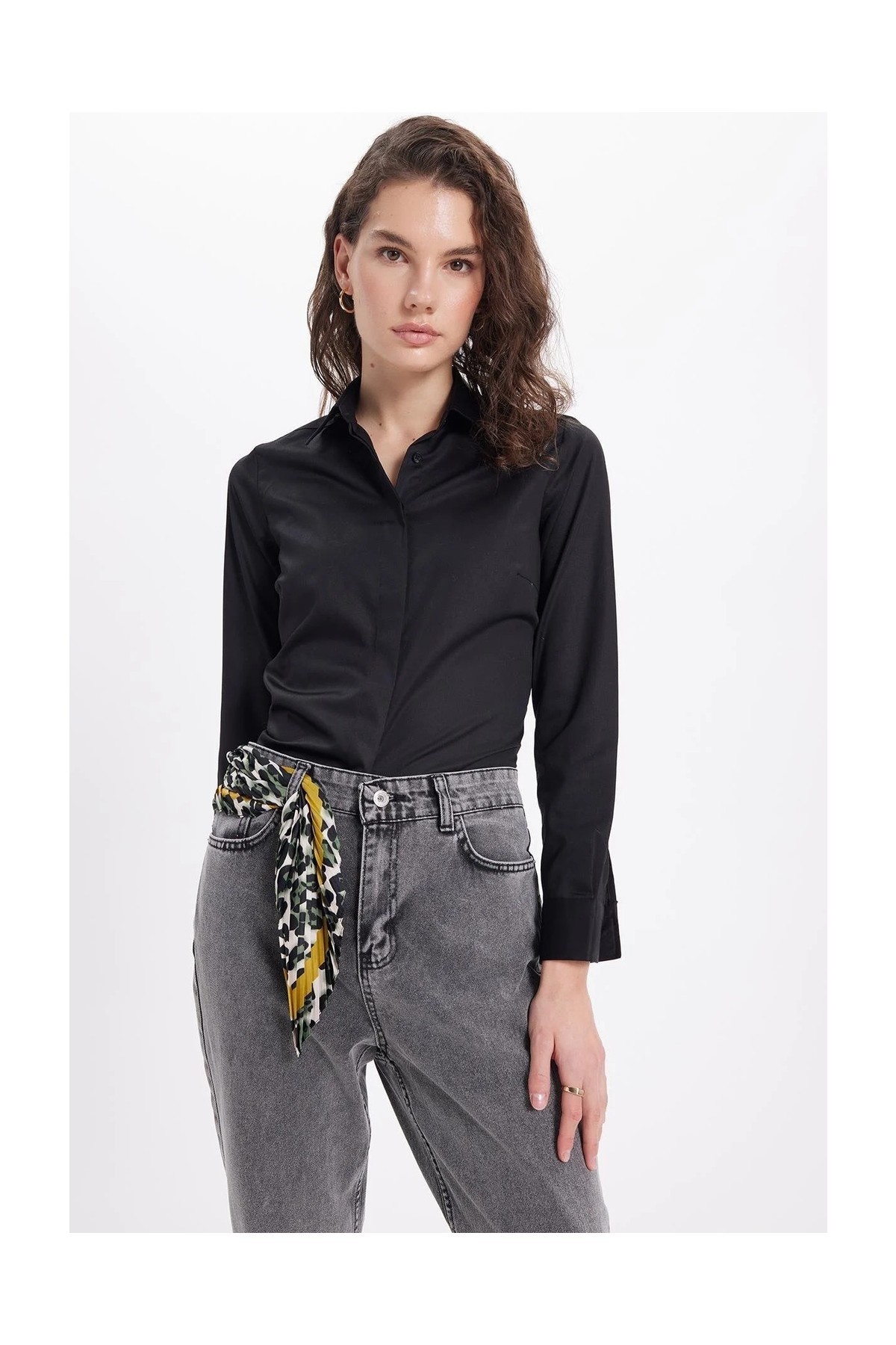 Tudors Kadın Slim Fit Non-Iron Pamuklu Vücuda Oturan Ütü Gerektirmez Pensli Mavi Gömlek