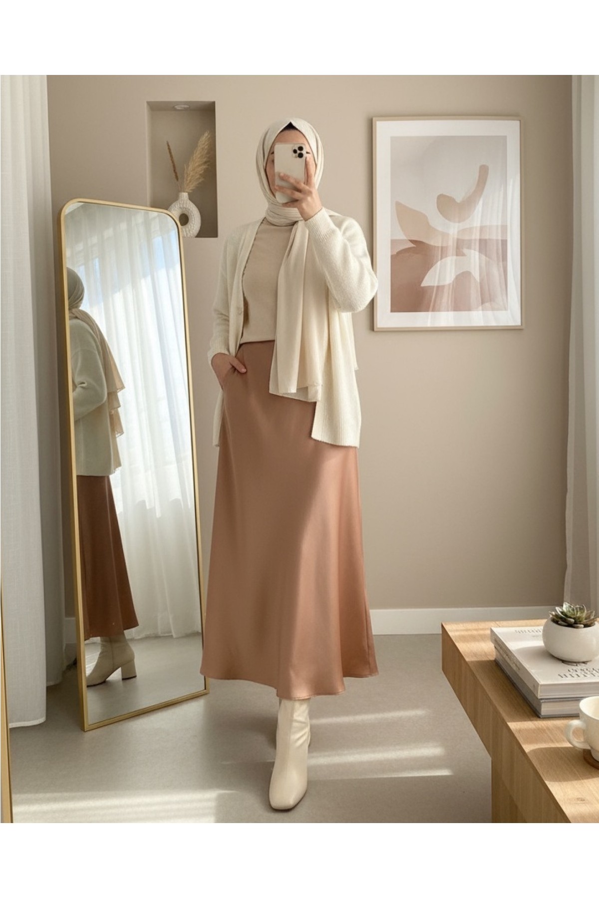 Moda Morfo Beli Lastikli Saten Etek -Zümrüt