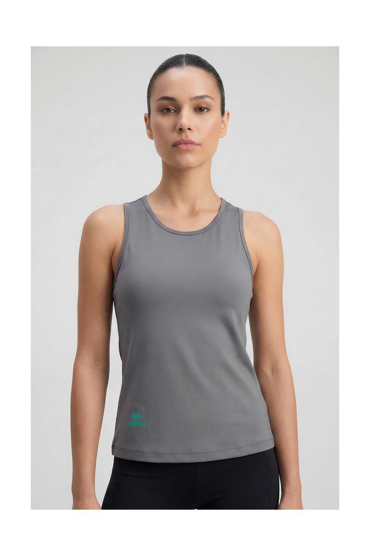 Tommy Life Koyu Gri Standart Fit Çapraz Sırt Detaylı Kadın Spor Atlet - 97296 görsel 8