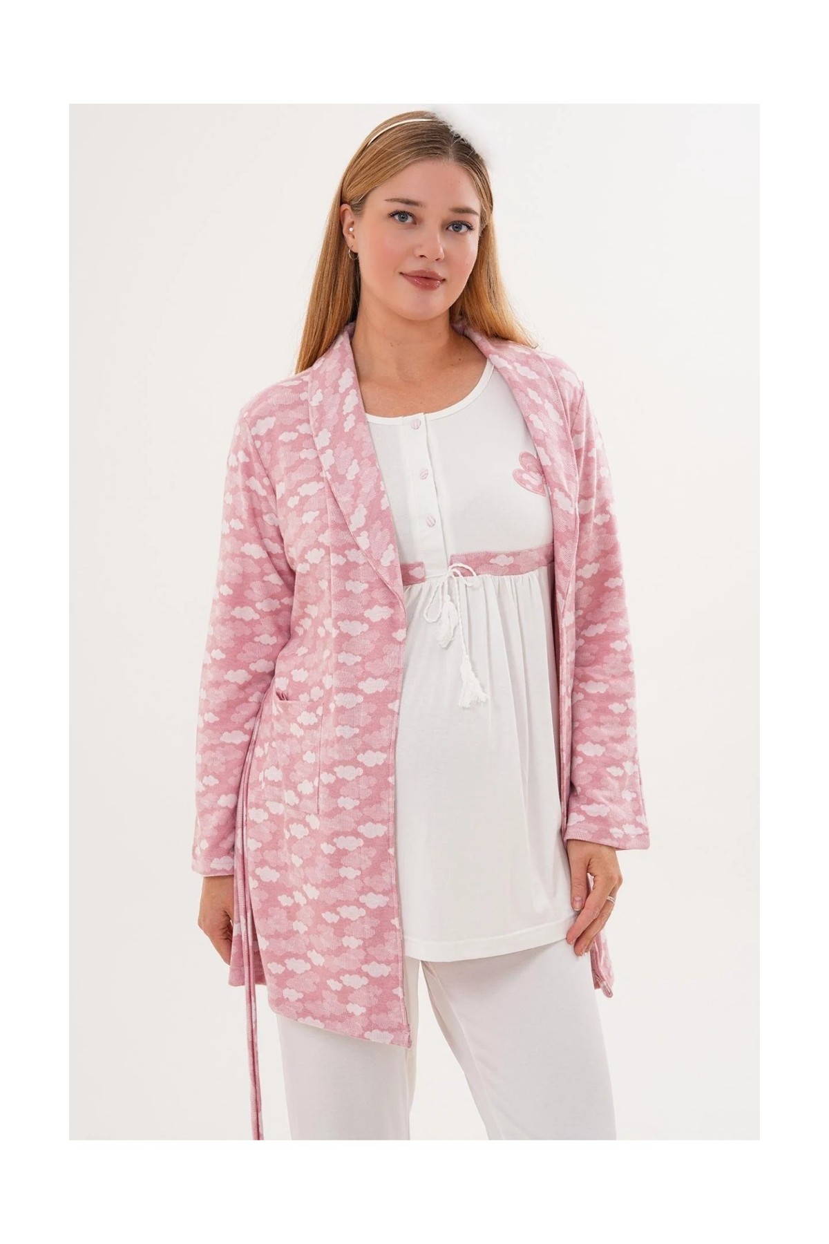 Mecit Pijama Mecit 6100 Pembe Sabahlıklı Şardonlu Hamile Lohusa Pijama Takımı görsel 6