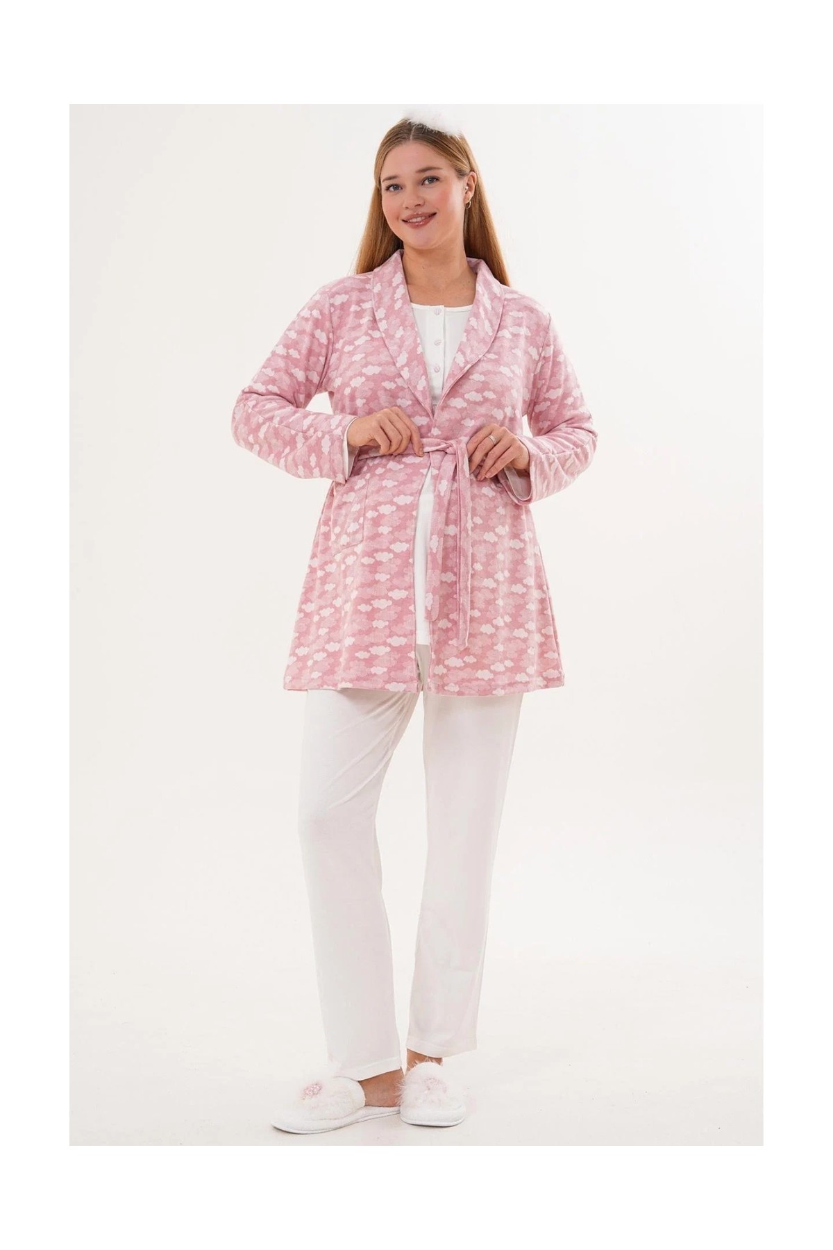 Mecit Pijama Mecit 6100 Pembe Sabahlıklı Şardonlu Hamile Lohusa Pijama Takımı görsel 7