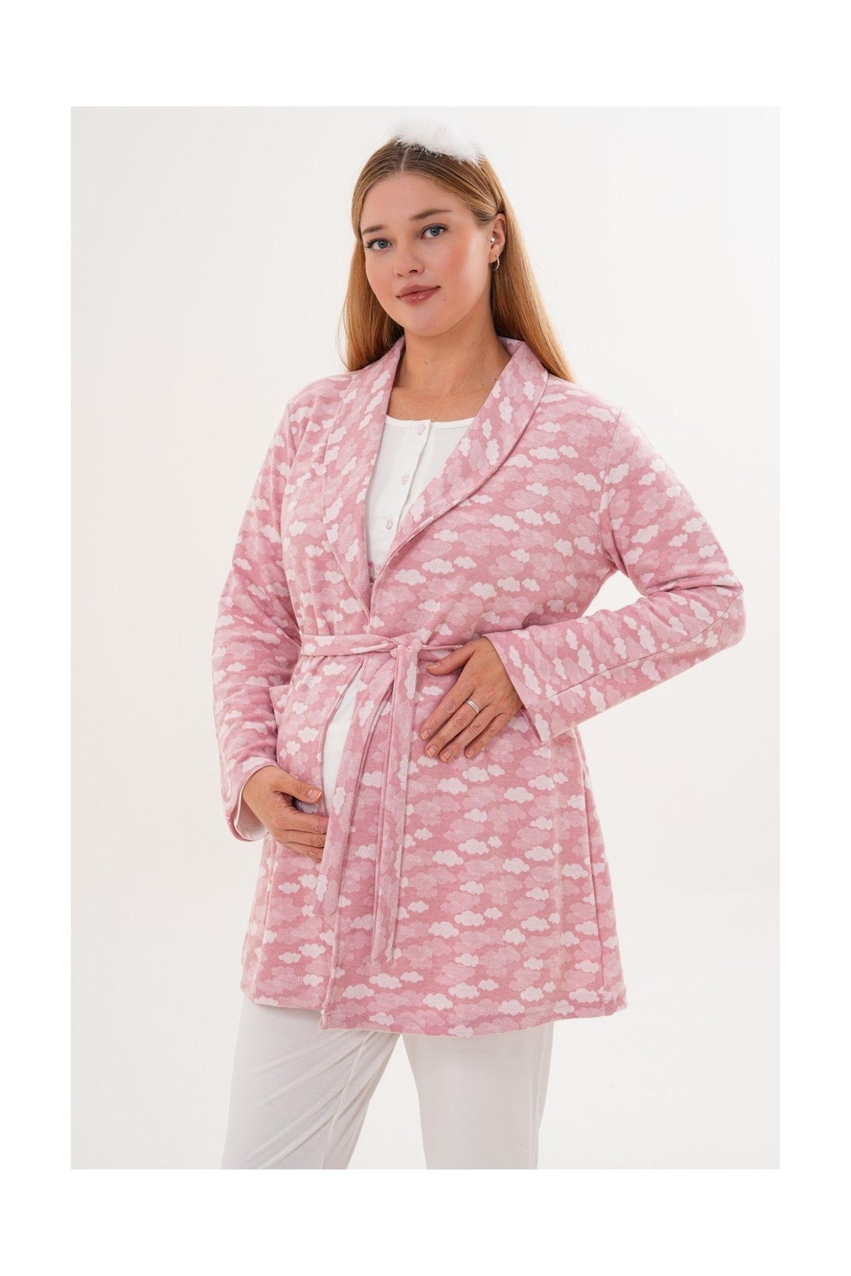 Mecit Pijama Mecit 6100 Pembe Sabahlıklı Şardonlu Hamile Lohusa Pijama Takımı görsel 8