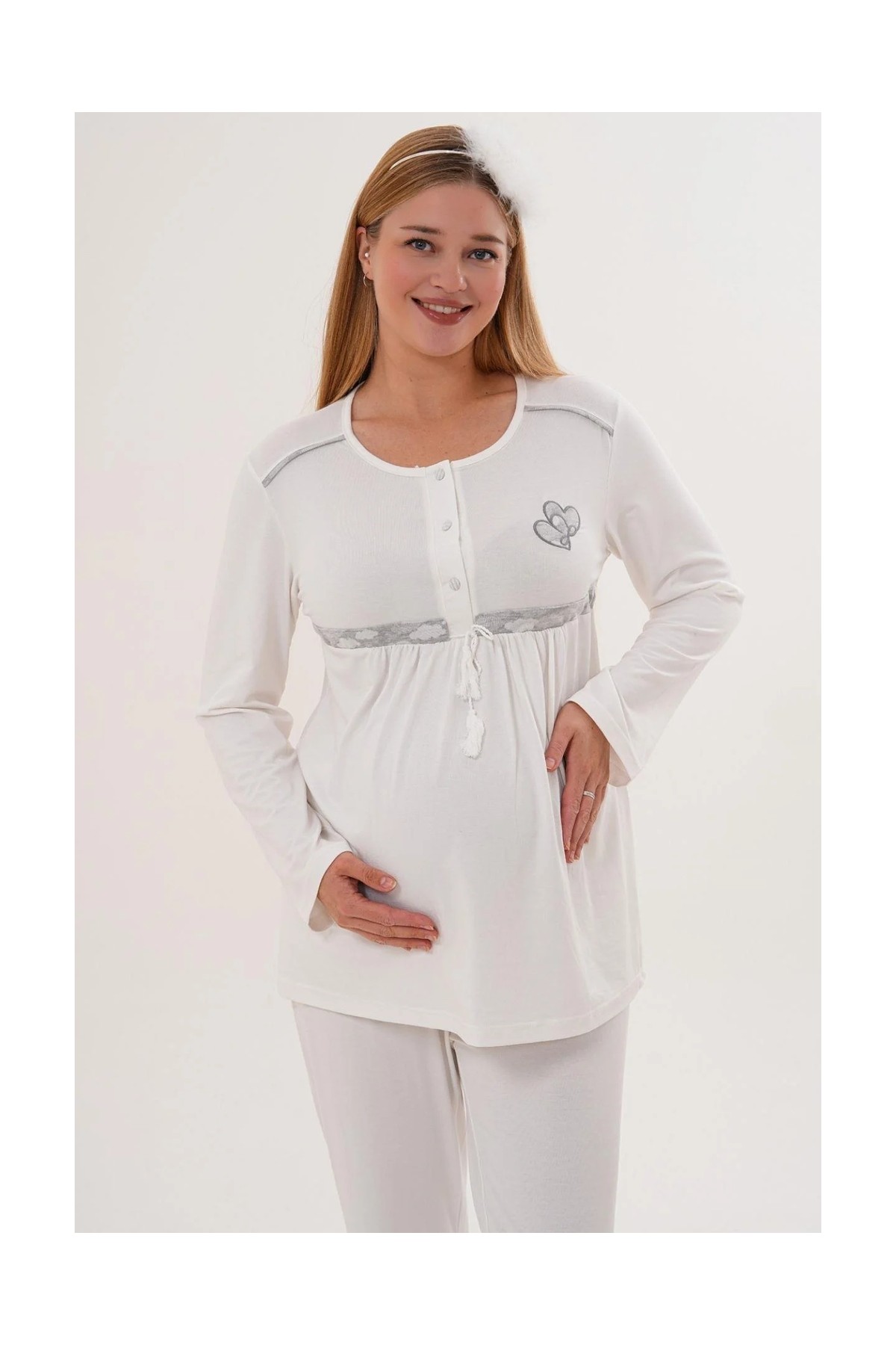 Mecit Pijama Mecit 6100 Gri Sabahlıklı Şardonlu Hamile Lohusa Pijama Takımı görsel 8
