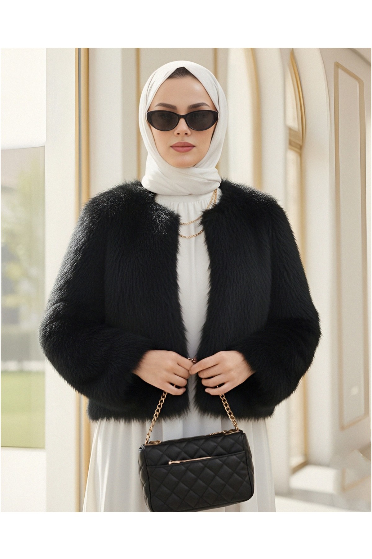 Moda Morfo İçi Astarlı Kürklü Kaban -Kahve görsel 2