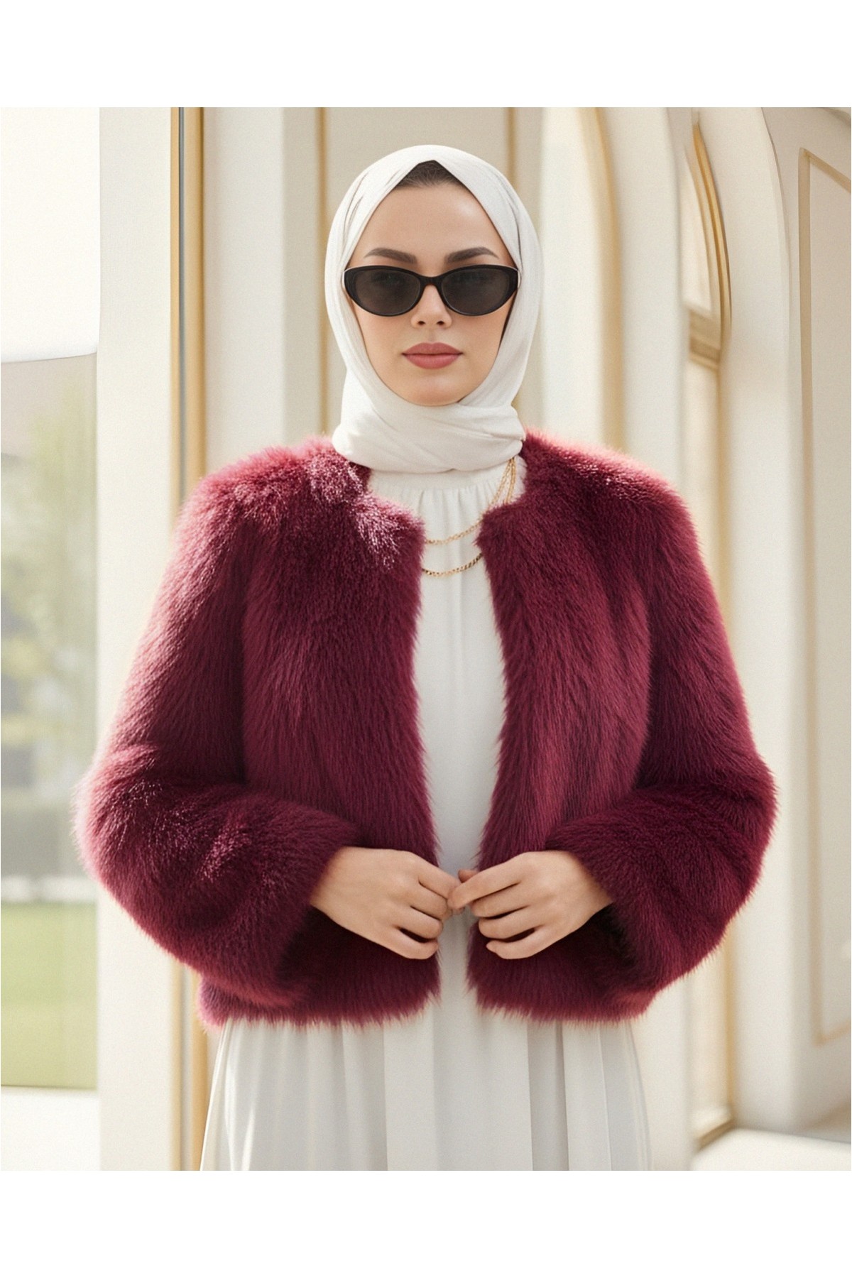 Moda Morfo İçi Astarlı Kürklü Kaban -Kahve görsel 6