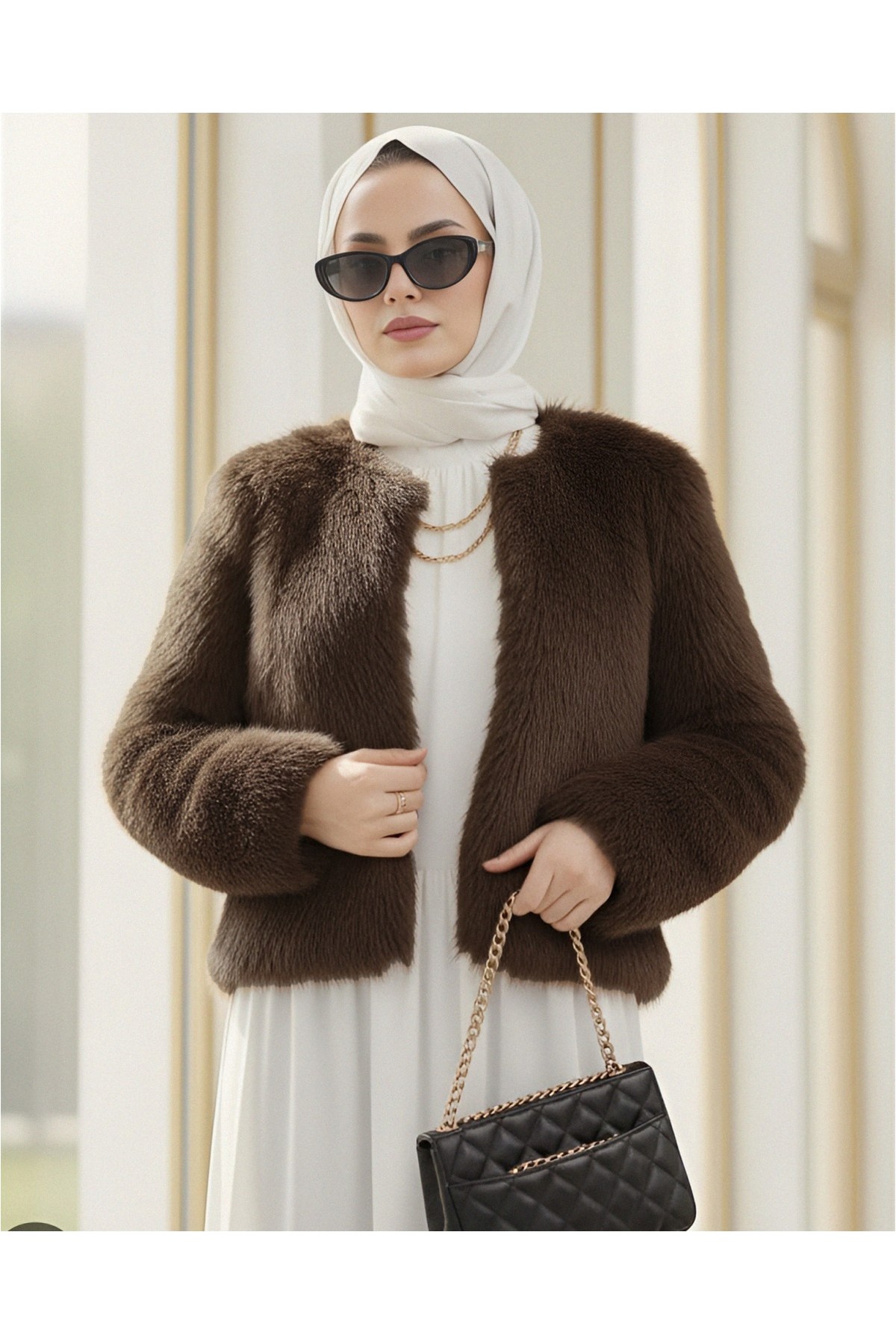Moda Morfo İçi Astarlı Kürklü Kaban -Kahve