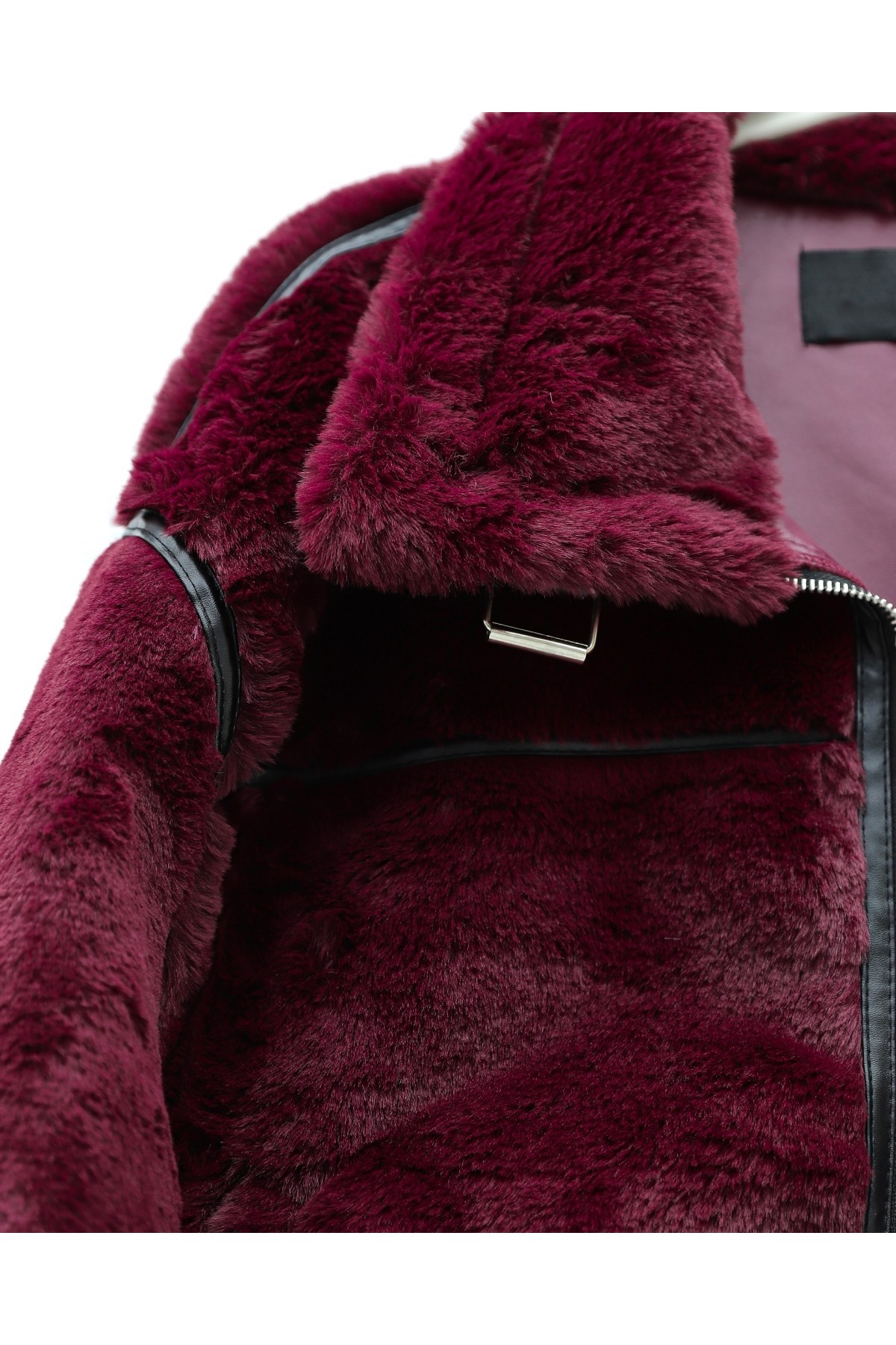Moda Morfo Ters Detay Peluş Lamineli Deri Detaylı Mont -Bordo görsel 5