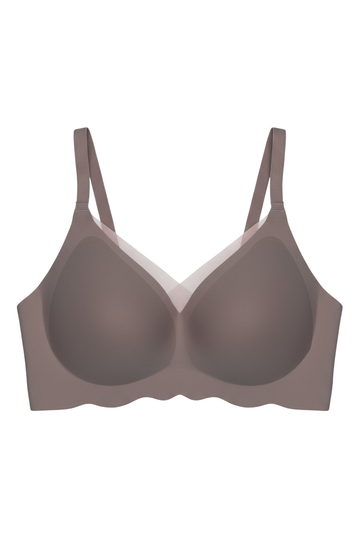 Cottonhill Seamless Bra - Touch | Kahverengi Lazer Kesim Dikişsiz Tül ve Dalga Detaylı Balensiz Kadın Sütyen