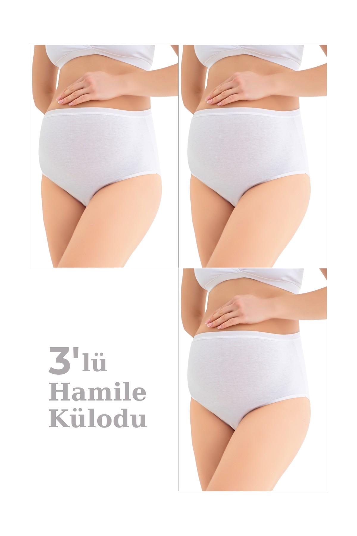 NBB Kadın 3'lü Beyaz Pamuklu Hamile Lohusa Kilodu Yüksek Bel Esnek Tasarım ile Gün Boyu Konfor