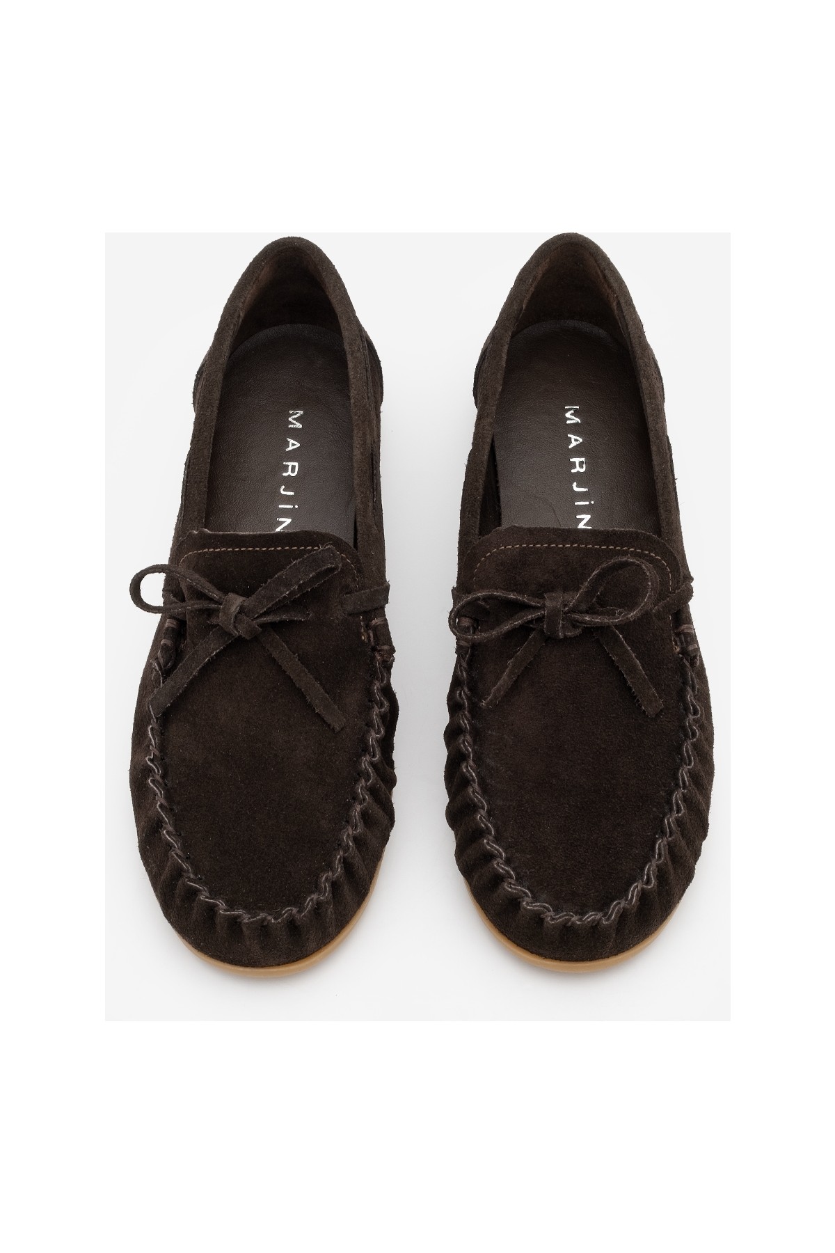 Marjin Kadın Oval Burun Hakiki Deri Bağlamalı Fiyonklu Makosen Dikişli Büzgülü Loafer Günlük Ayakkabı Tavon Camel Süet görsel 6