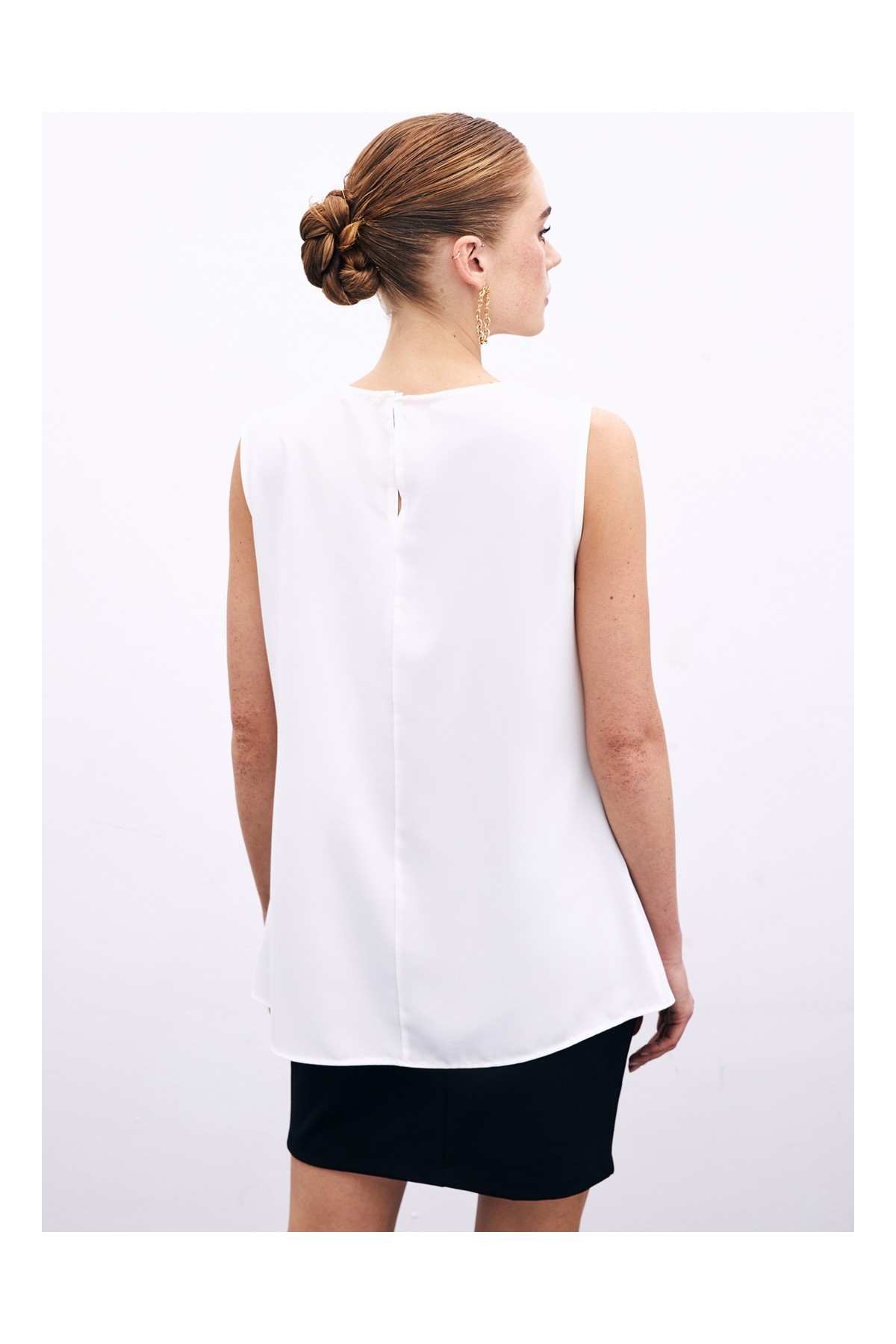 Sateen Tek Omuz Detaylı Bluz - Ekru görsel 7