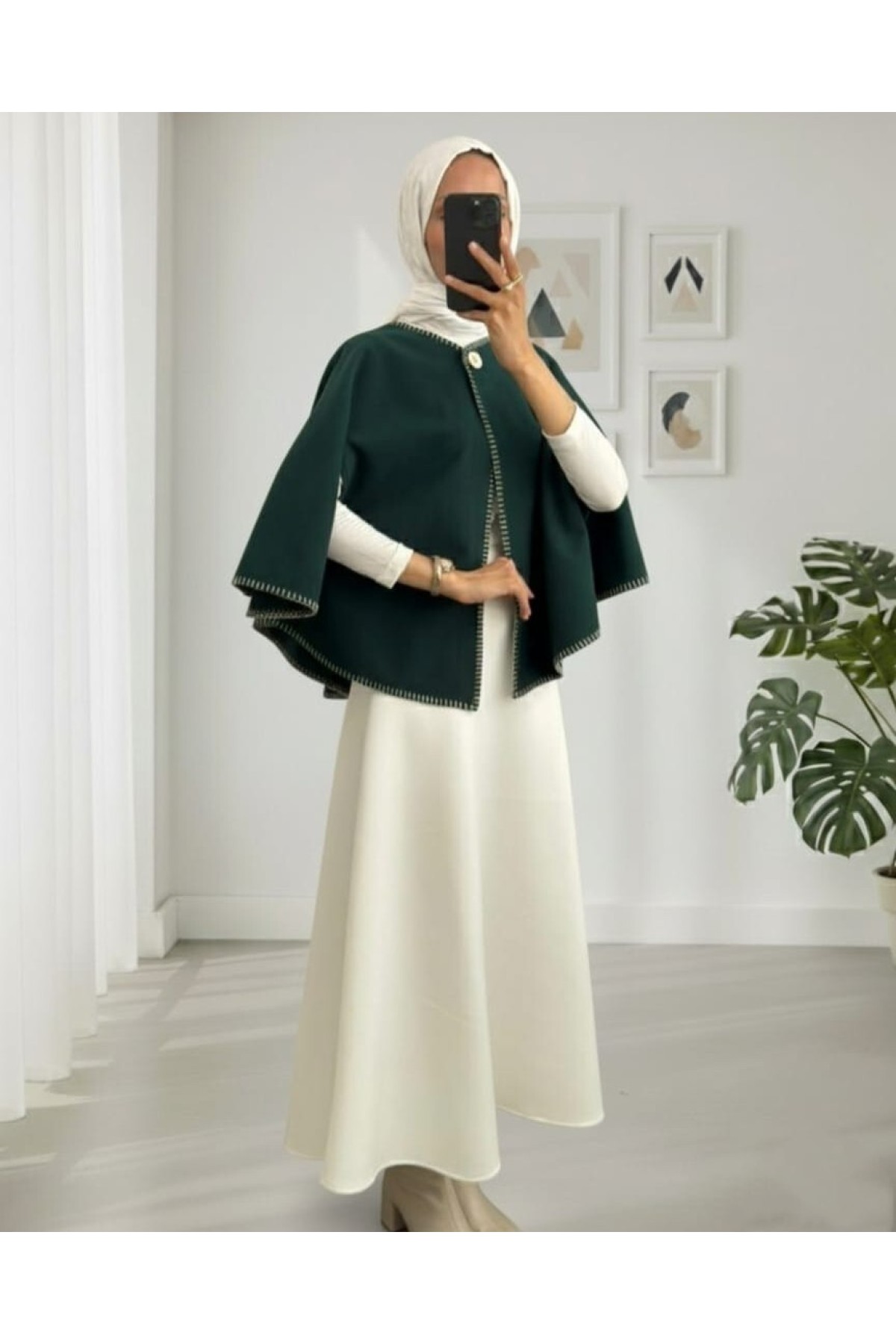 Moda Morfo Çoban Dikişli Cepli Kaşe Panço -Mürdüm görsel 7