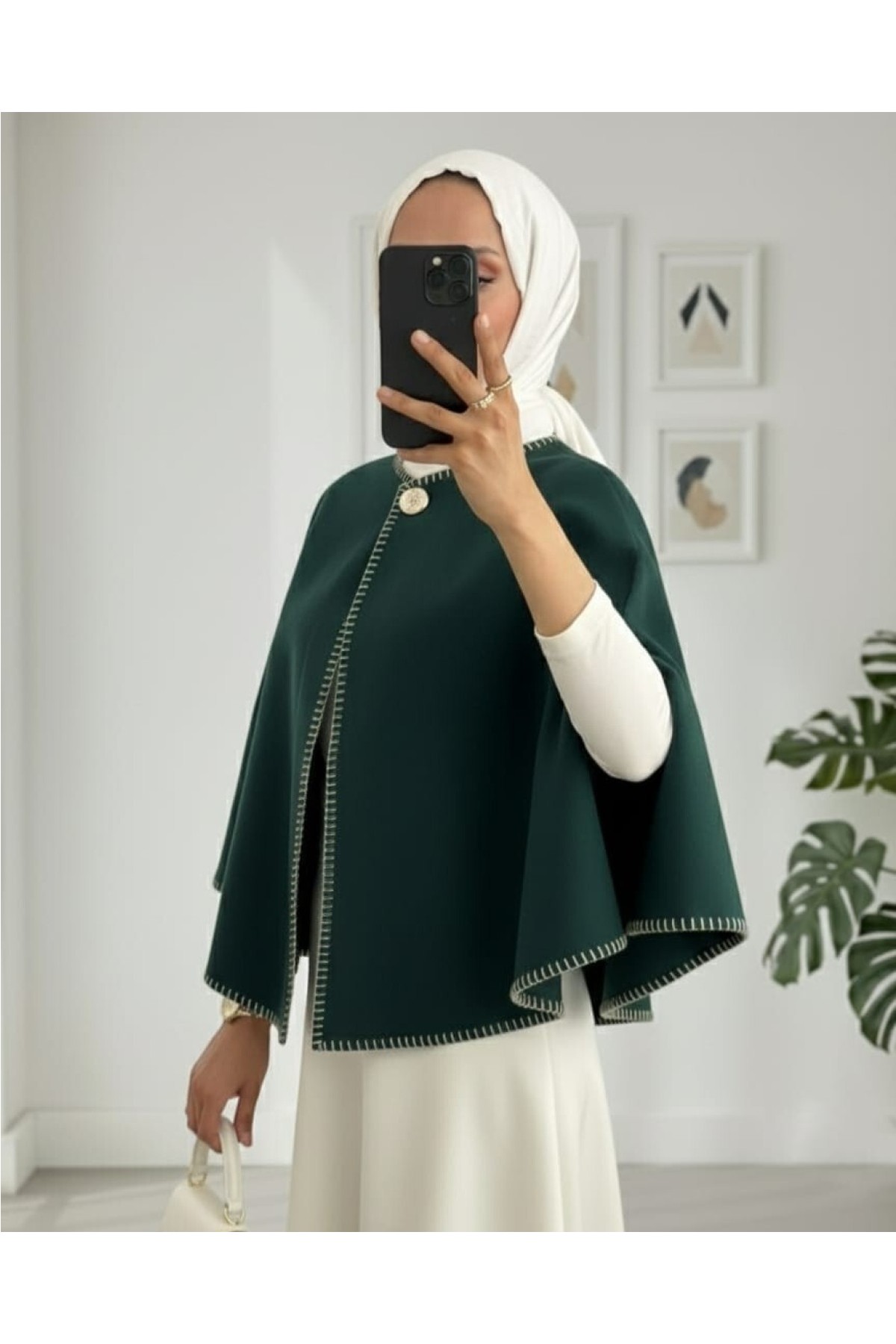 Moda Morfo Çoban Dikişli Cepli Kaşe Panço -Mürdüm görsel 8
