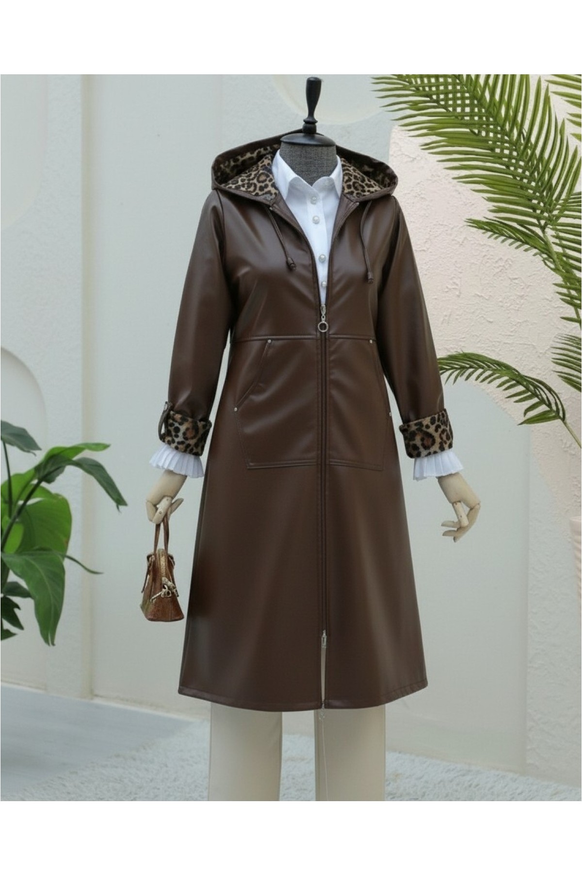 Moda Morfo Fermuarlı Kolu Katlamalı Deri Kap -Taba görsel 8