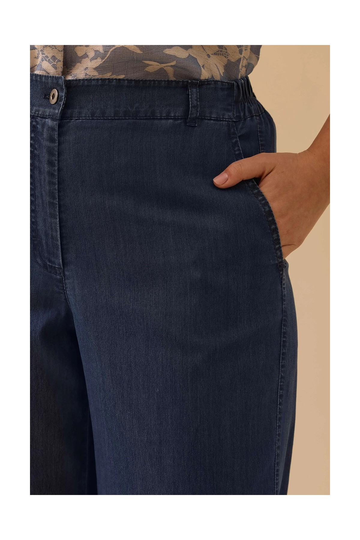 Galaxi Kadın Büyük Beden Bol Paça Jean Pantolon 4003 Indigo görsel 2