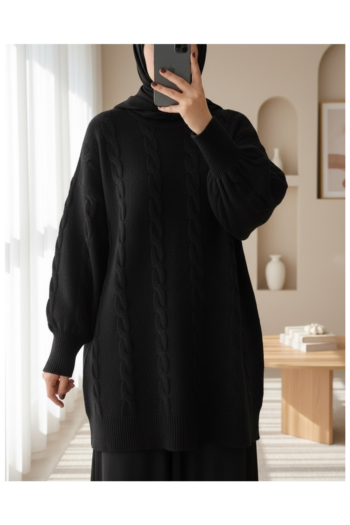 Moda Morfo Saç Örgü Desen Yumoş Triko Kazak -Gri görsel 7