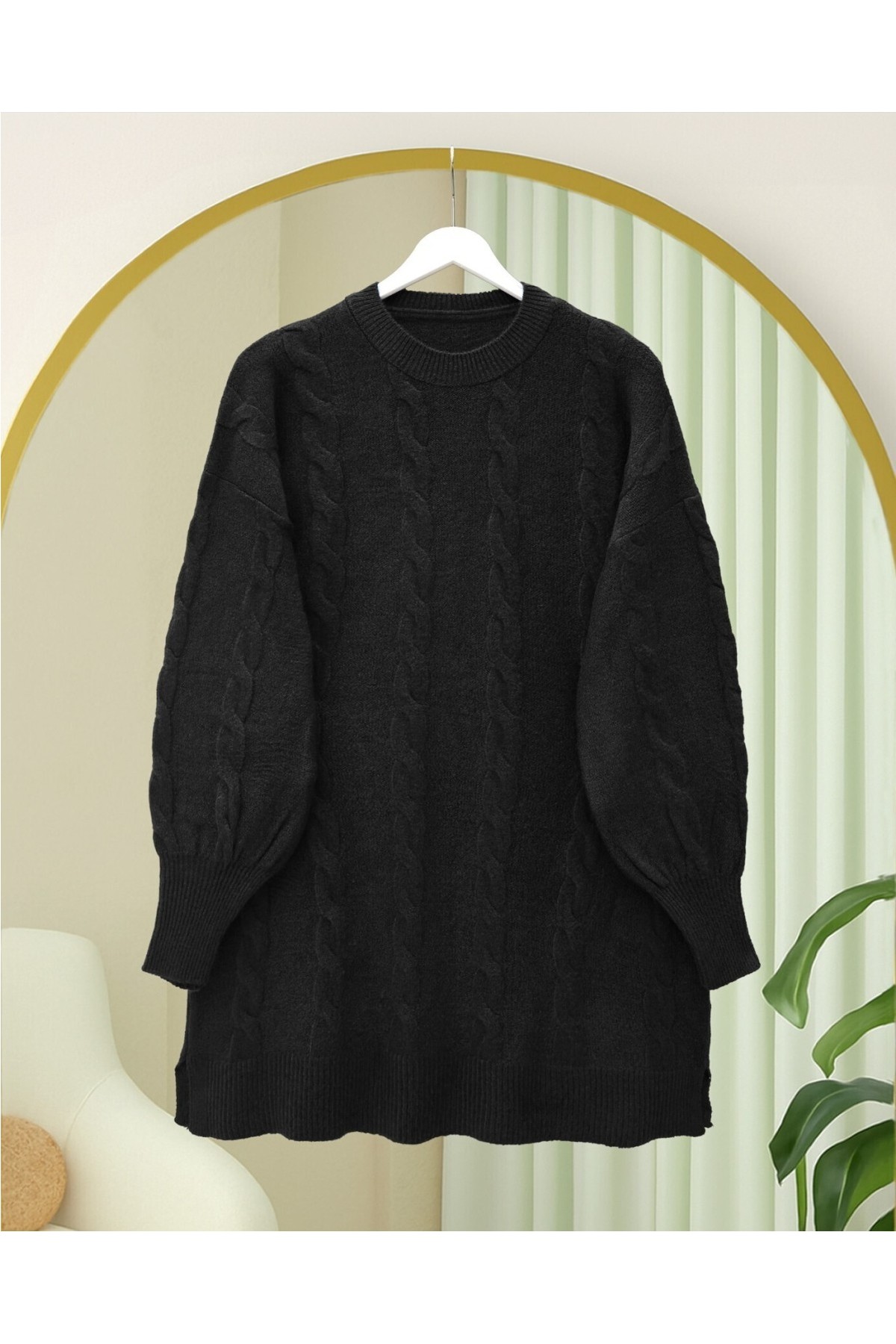 Moda Morfo Saç Örgü Desen Yumoş Triko Kazak -Gri görsel 8