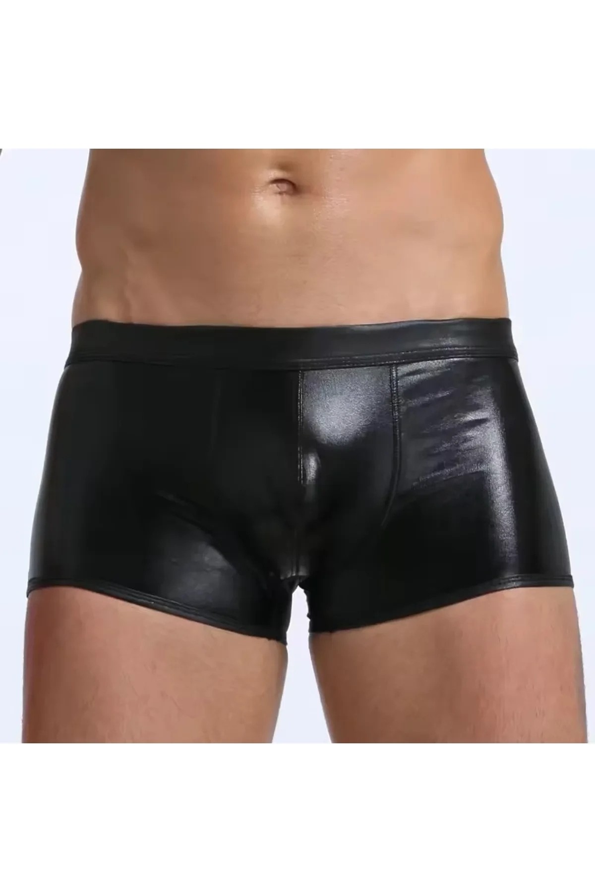 Liyuza Fantezi Deri Görünümlü Seksi Siyah Erkek Boxer - Fantezi Tanga