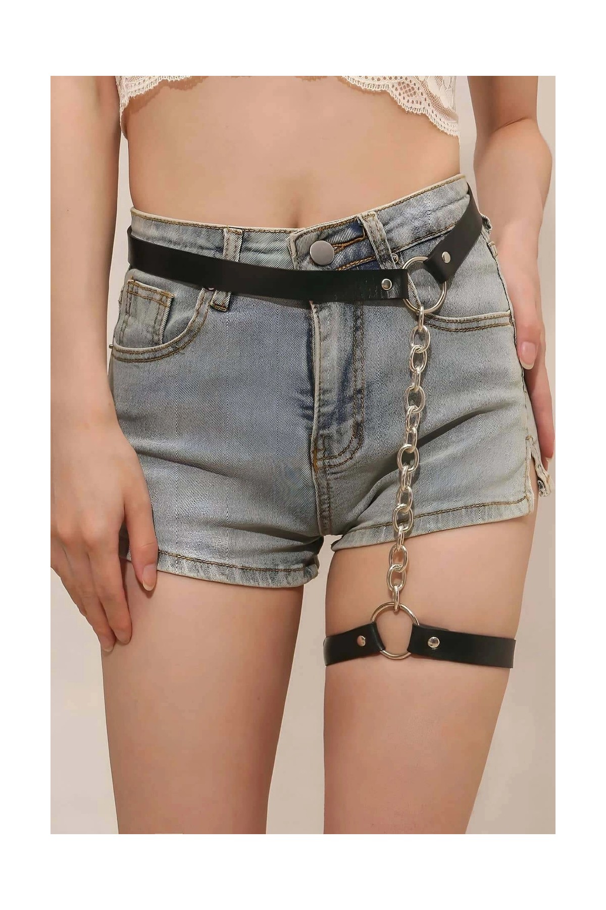 Liyuza Zincirli Ayarlanabilir Şık Deri Jartiyer Harness - BRF961 görsel 3