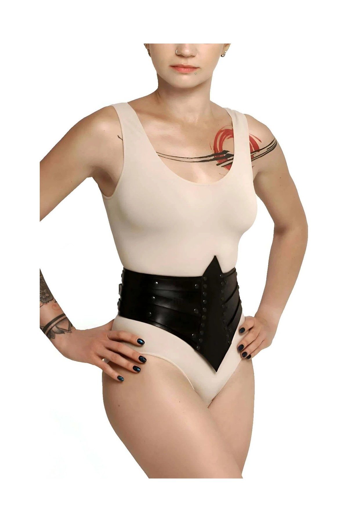 Liyuza Perçin Detaylı Şık Deri Korse, Seksi Korse Harness - BRF905