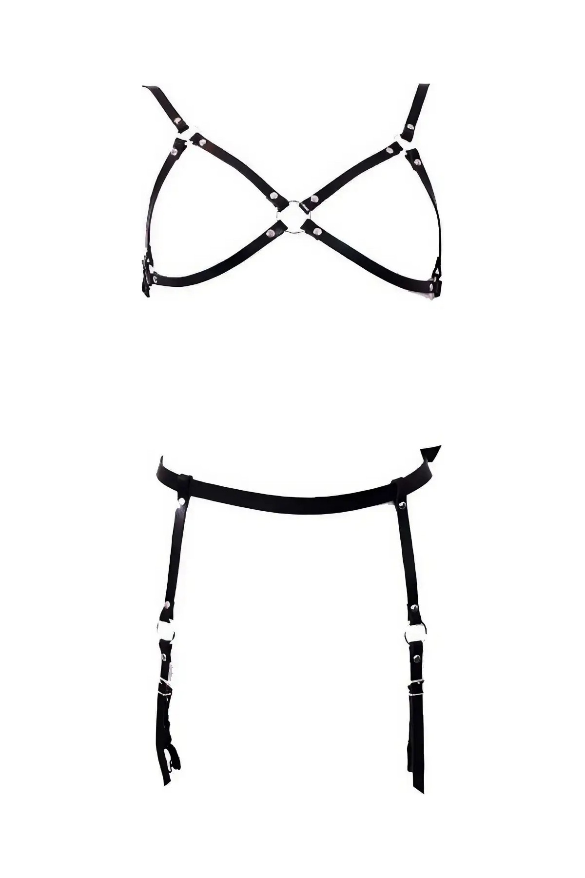 Liyuza Siyah Harness Takım Suni Deri Jartiyer Detaylı - BRF228 görsel 2