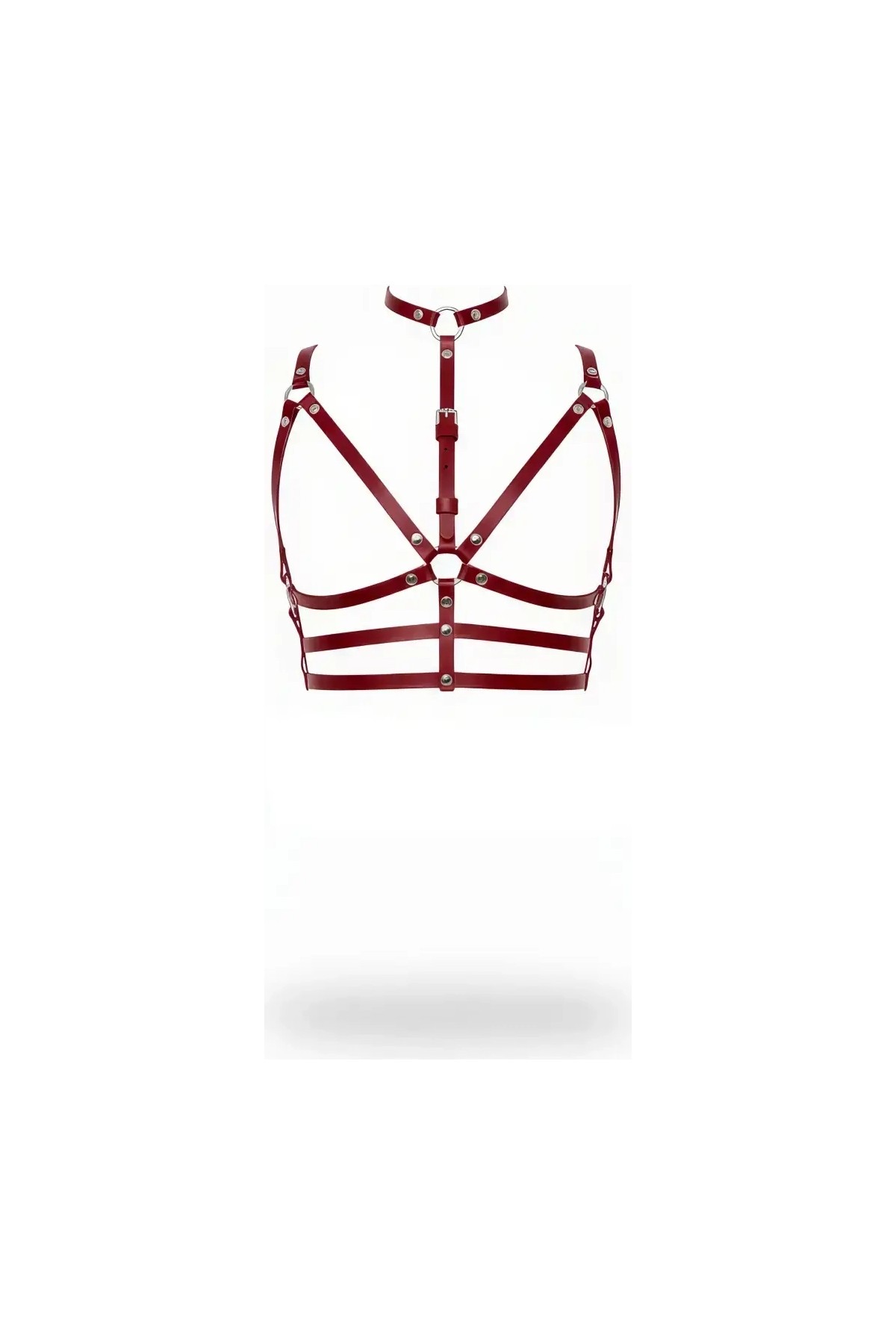 Liyuza Bordo Göğüs Harness Deri Çok Bantlı Halka Detaylı - BRF235 görsel 2