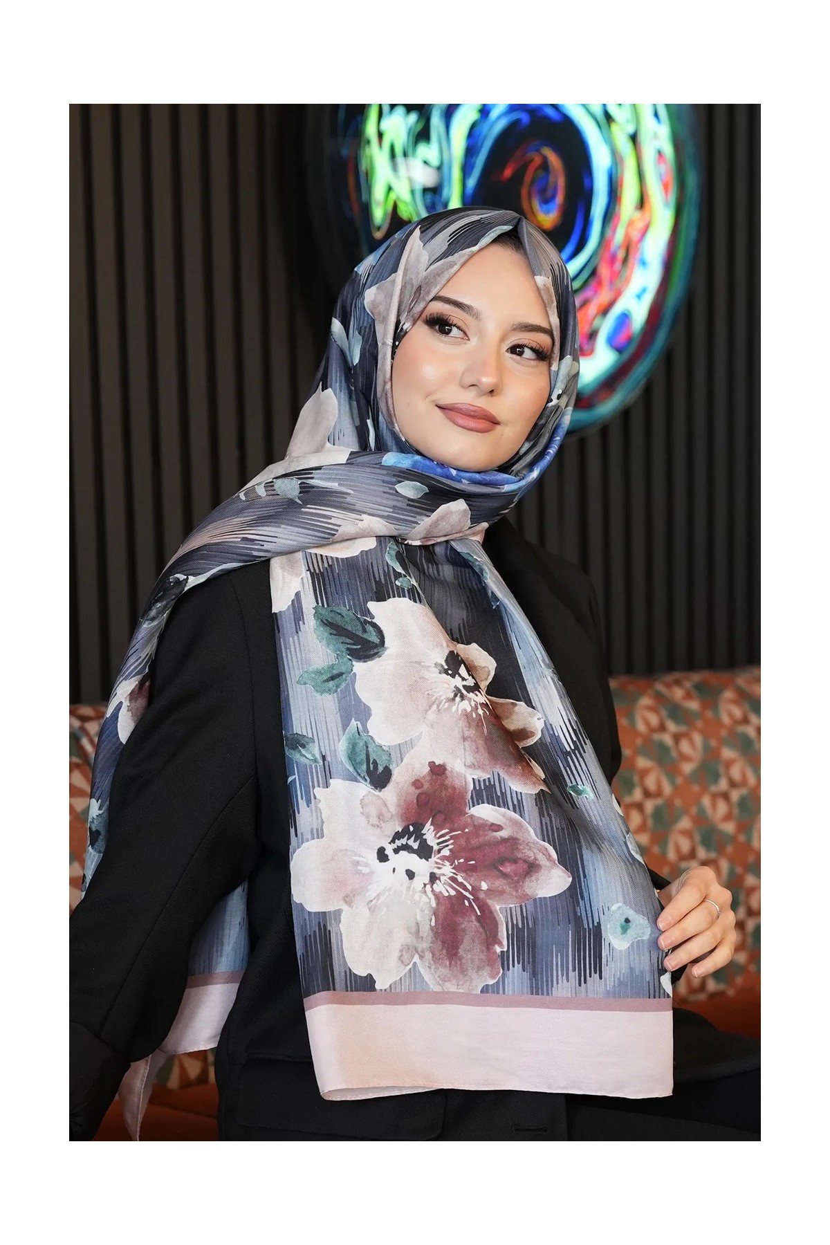 Afvente Sulu Boya Desen Turuncu Soft Pamuk Şal