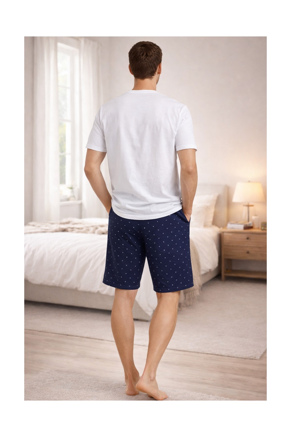 Koza İç Giyim Erkek Pamuklu Baskılı Cepli Şortlu Pijama Takımı Modern Desen görsel 2
