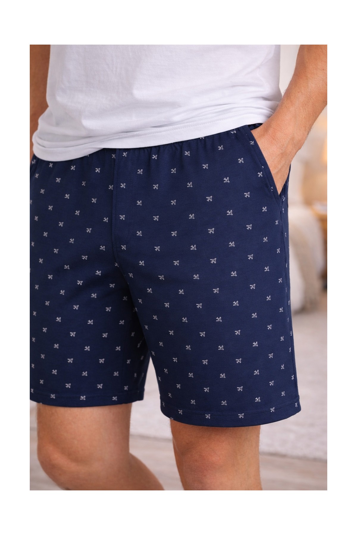 Koza İç Giyim Erkek Pamuklu Baskılı Cepli Şortlu Pijama Takımı Modern Desen görsel 4