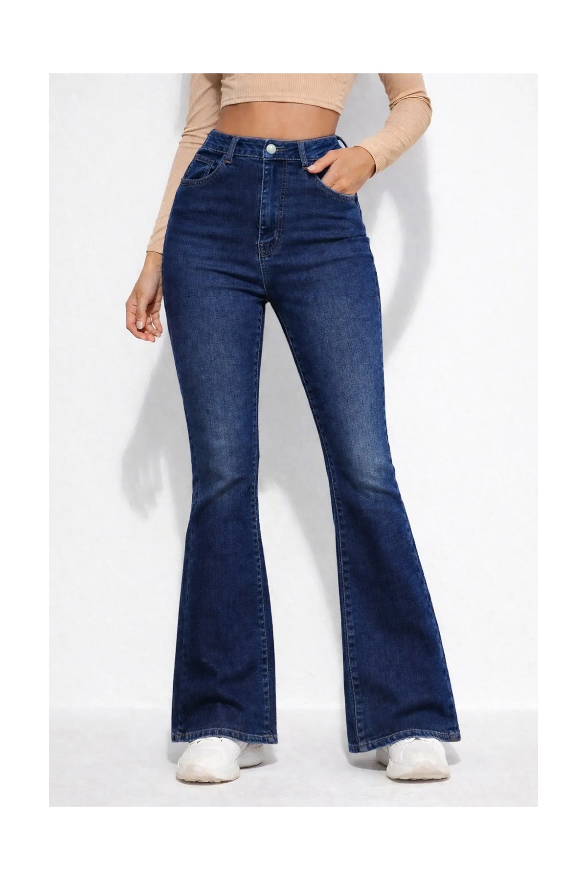 Lenithra Kadın Yüksek Bel Ispanyol Paça Power Likra Kot Denim Jean