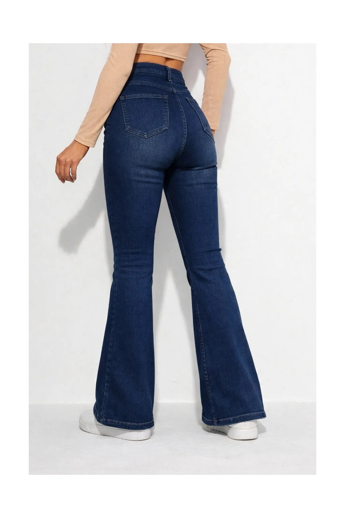 Lenithra Kadın Yüksek Bel Ispanyol Paça Power Likra Kot Denim Jean görsel 2