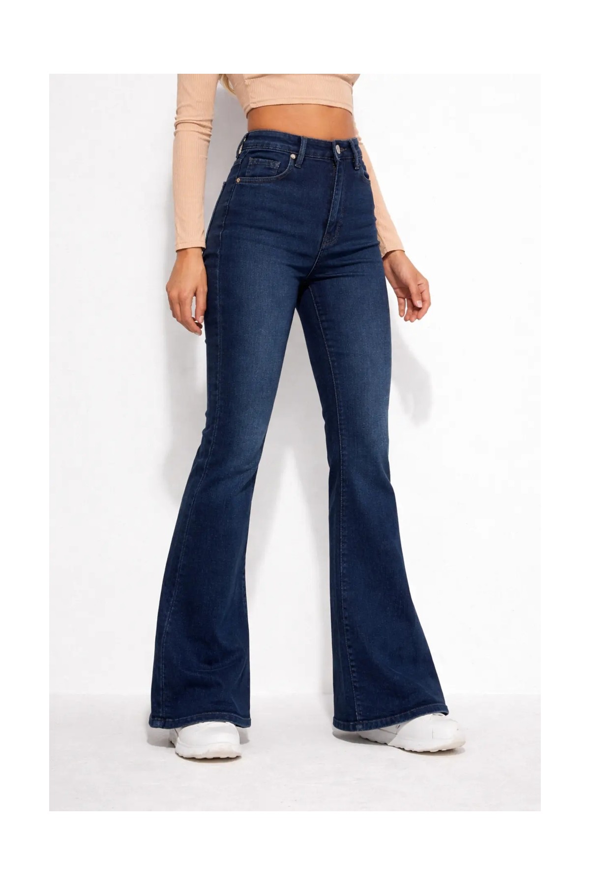 Lenithra Kadın Yüksek Bel Ispanyol Paça Power Likra Kot Denim Jean görsel 3