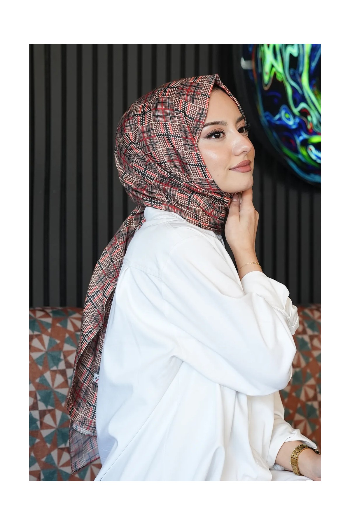 Afvente Mermer Desen Siyah Soft Pamuk Şal - Çok Renkli22